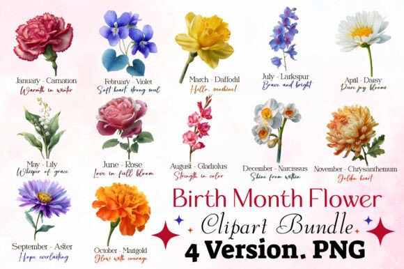 Download Birth Month Flower Clipart Bundle - Clipart bundle Collection
