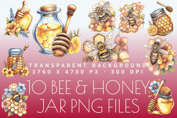 Download Watercolor Bees Honey Jar Clipart Bundle - Clipart bundle Collection