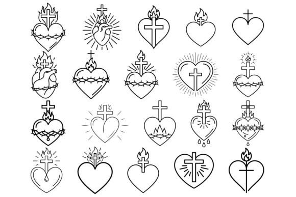 Download Sacred Heart with Cross Clipart Bundle - Clipart bundle Collection