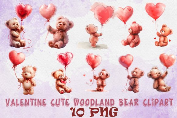 Download Valentine Cute Woodland Bear Clipart - Woodland bear Collection