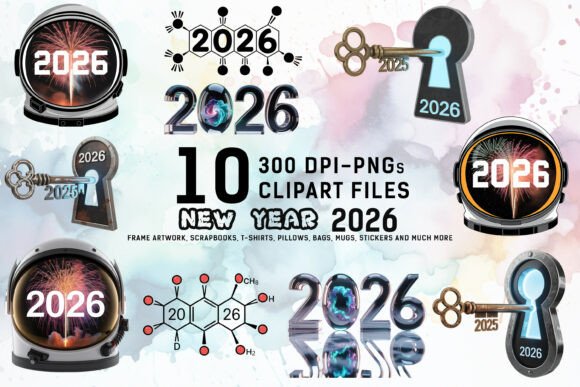 Download Futuristic New Year 2026 Clipart Bundle - Clipart bundle Collection