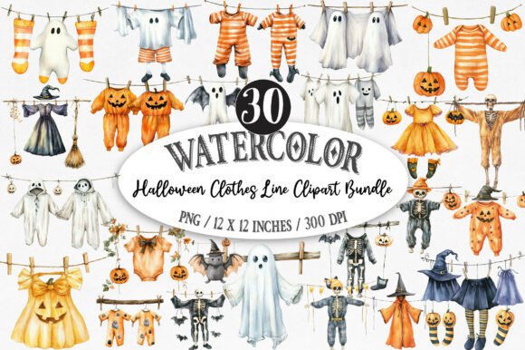 Download Halloween Clothes Line Clipart Bundle - Clipart bundle Collection