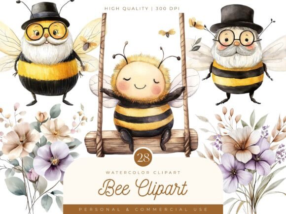 Download Watercolor Bee Happy Clipart Bundle - Clipart bundle Collection