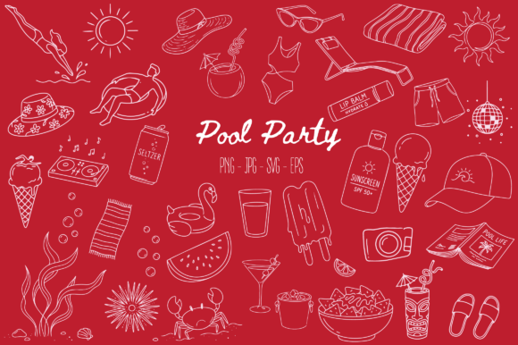Download Summer Pool Party Doodle Clipart Bundle - Clipart bundle Collection