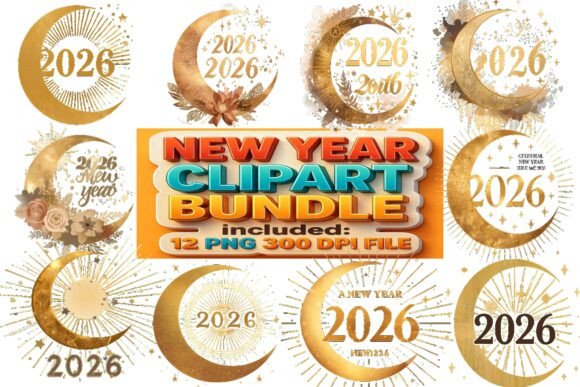 Download “2026 Gold Moon New Year Clipart Bundle - Clipart bundle Collection