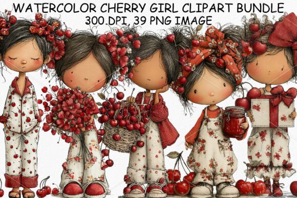 Download Watercolor Cherry Girl Clipart Bundle - Clipart bundle Collection