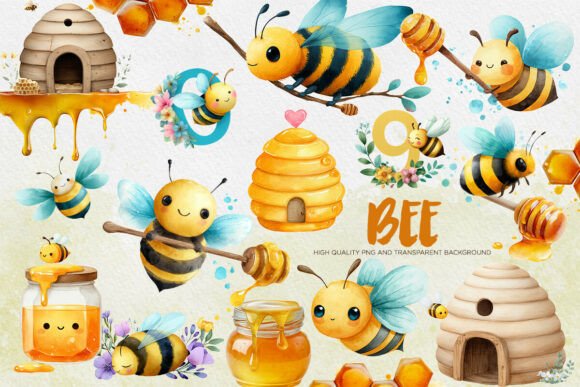 Download Cute Bee &amp; Honey Clipart Bundle - Clipart bundle Collection