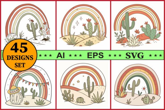Download Cactus with Rainbow Clipart Bundle Set - Clipart bundle Collection