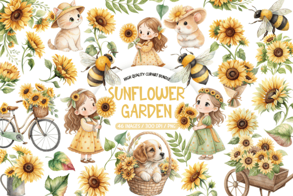 Download Sunflower Garden Clipart Bundle - Clipart bundle Collection